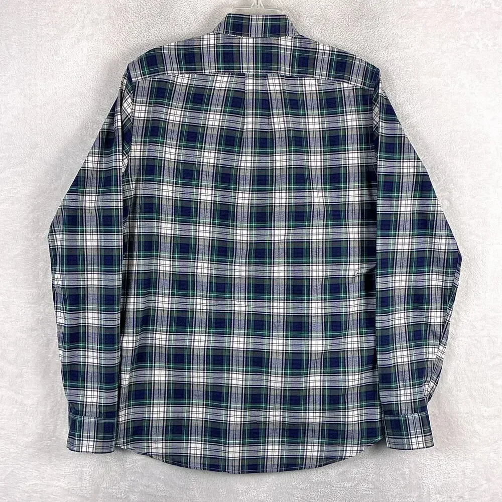 J.Crew Shirt Mens M Tall Navy Green Plaid Broken In Oxford Preppy Heritage OCBD